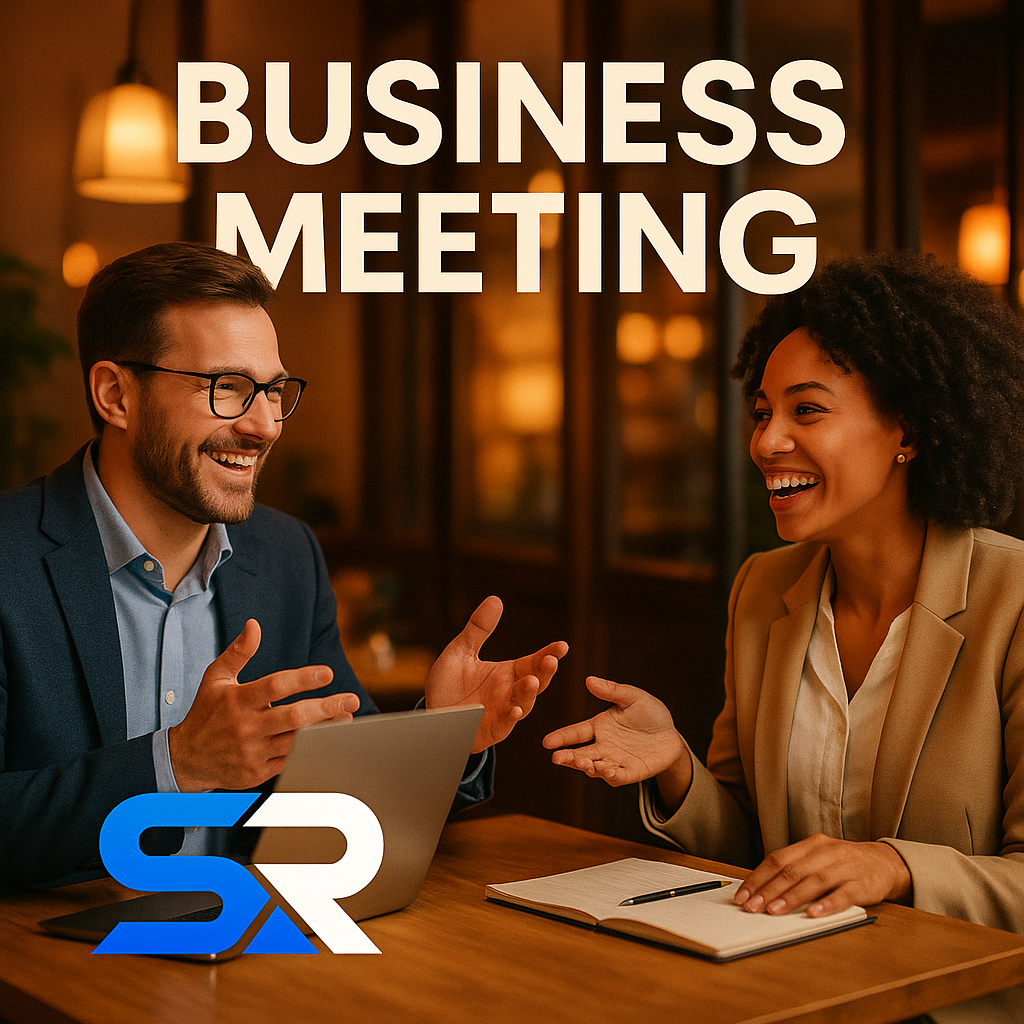 Business professionals having a meeting in a cozy restaurant setting.