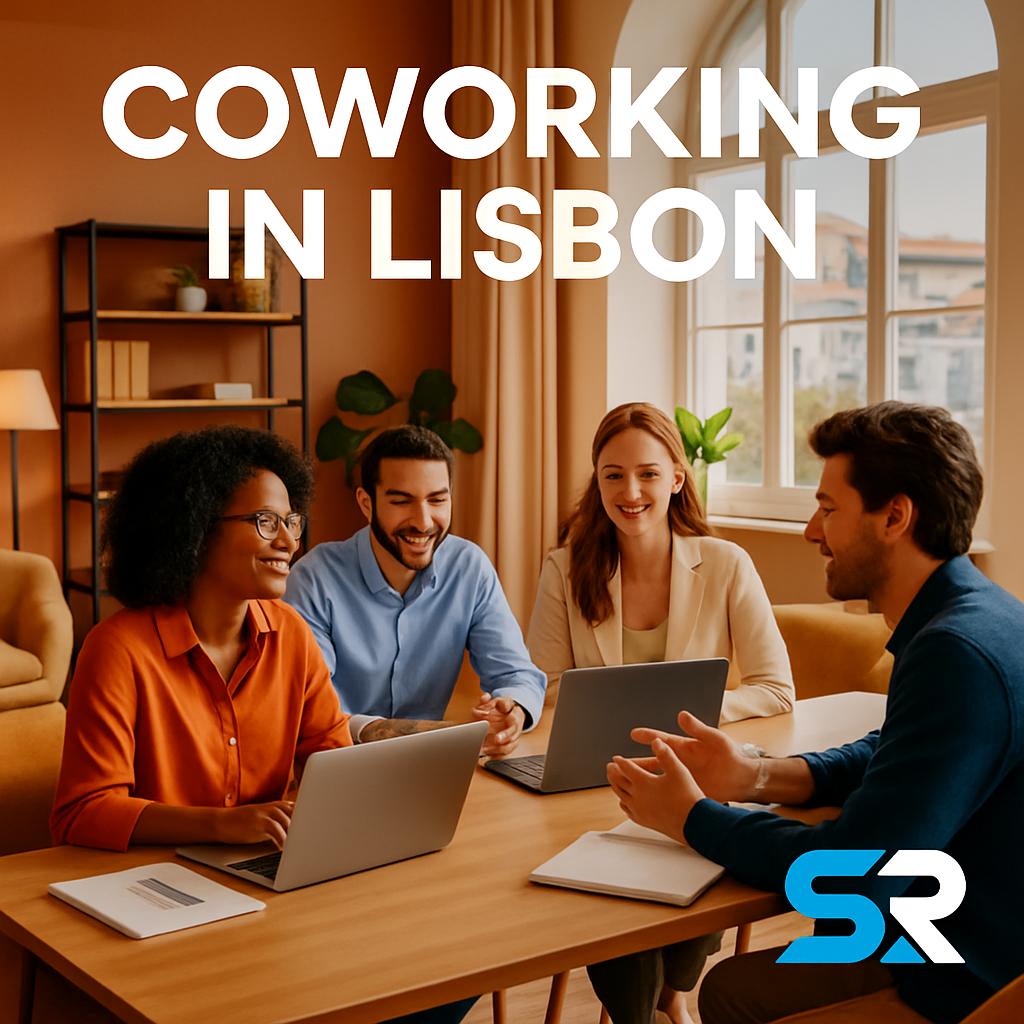 Professionals collaborating in a shared office space in Lisbon.