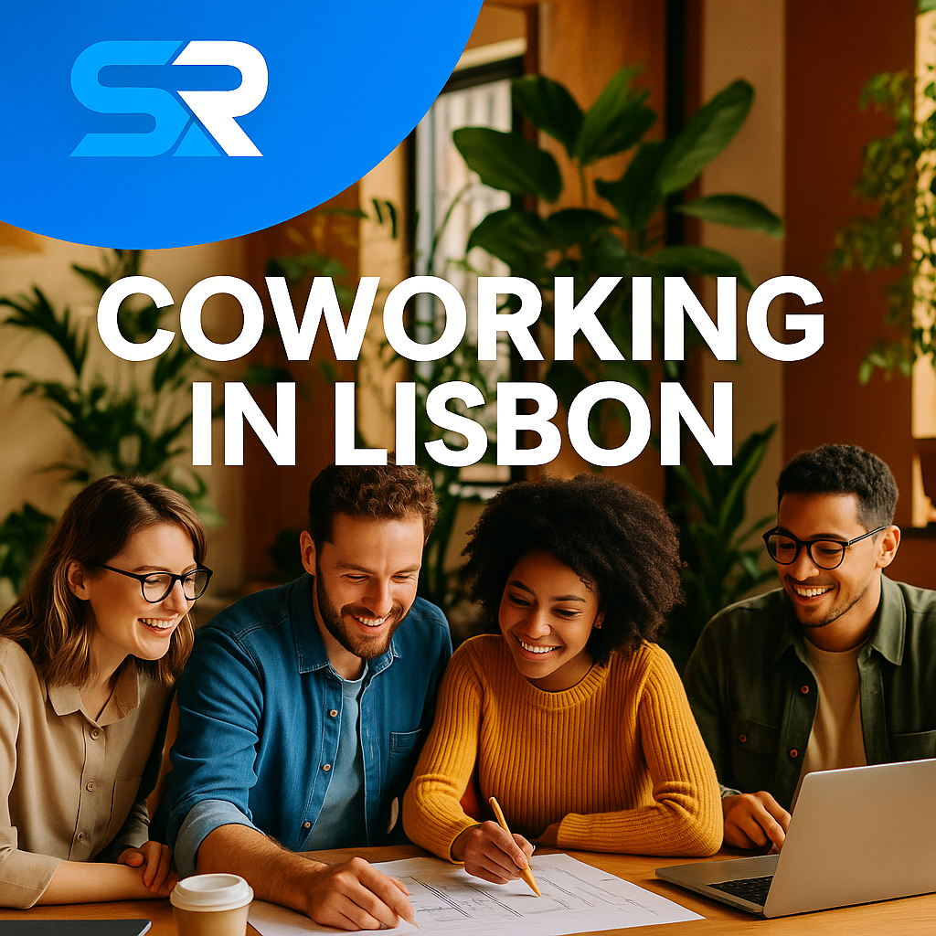 Professionals collaborating in a modern co-working space in Lisbon.